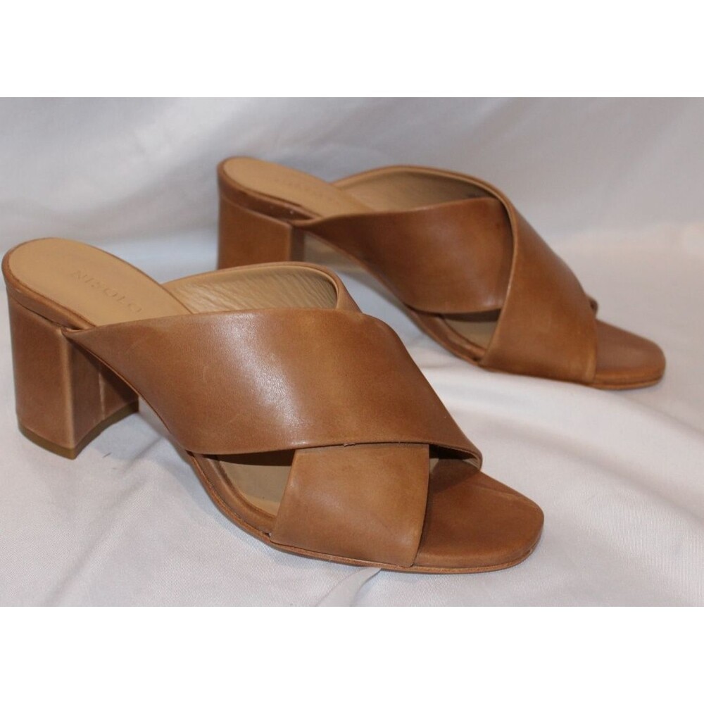 Nisolo Tan Leather Crisscross Block Heel Sandals
